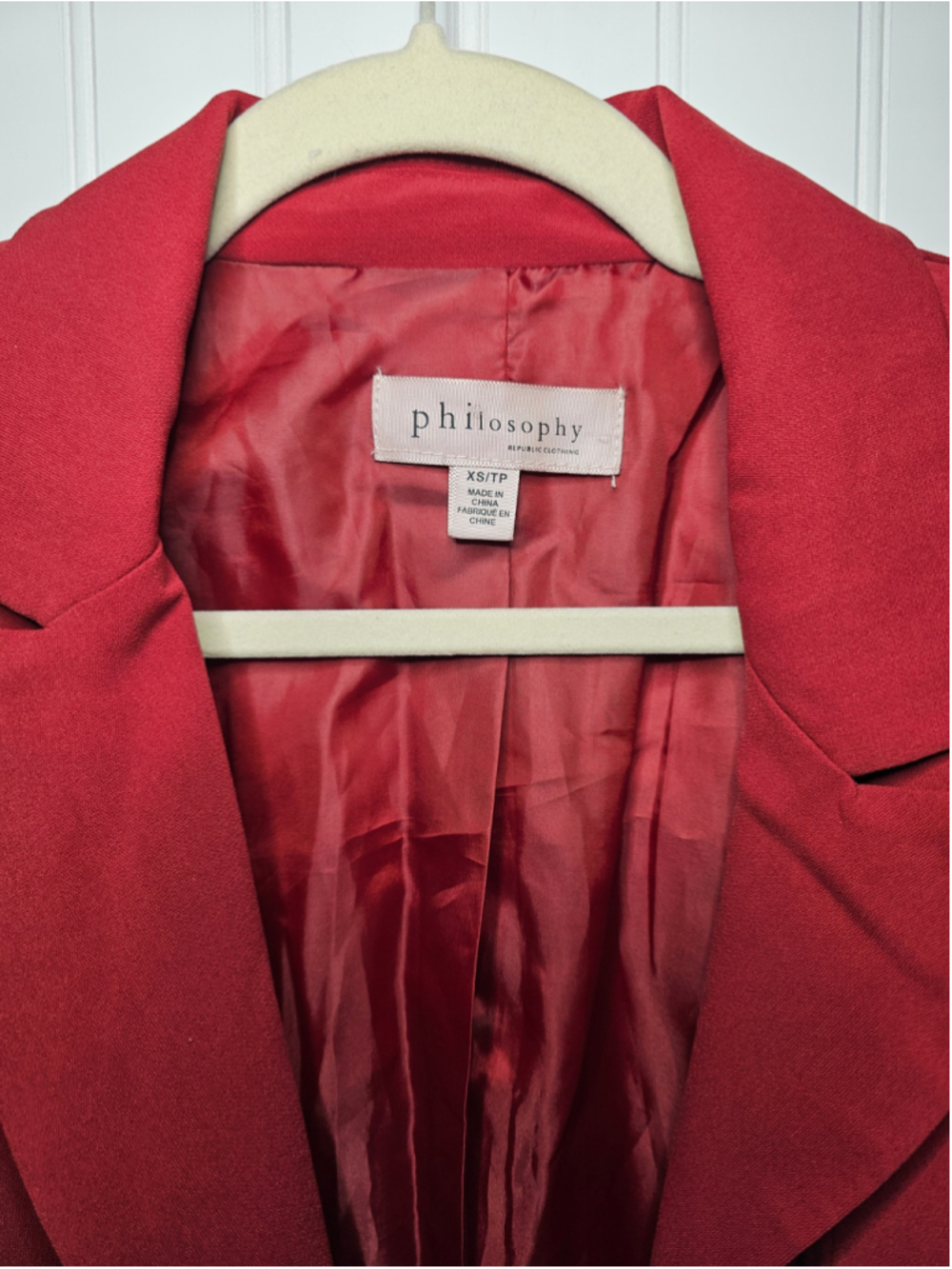 Philosophy Red 3/4 Roll Tab Sleeve Open Blazer Jacket Minimalist Classic XS - Picture 2 of 6